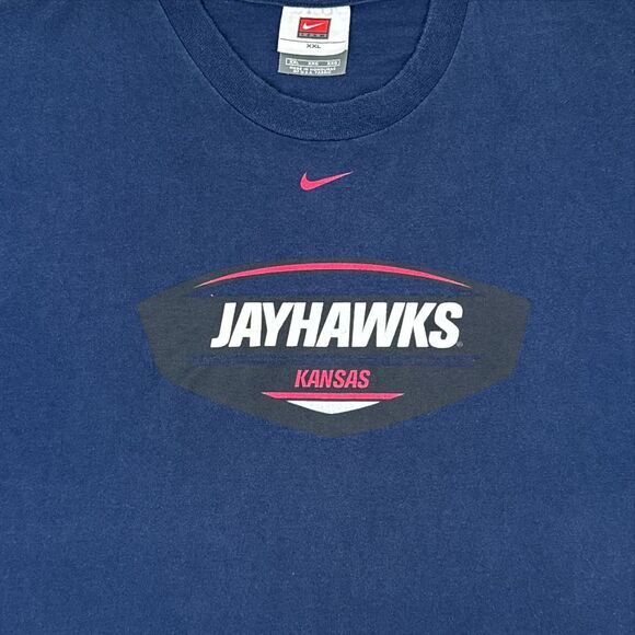 University Of Kansas T-Shirt Nike 2000s Blue KU Jayhawks Y2K Mens XXL - Picture 2 of 8